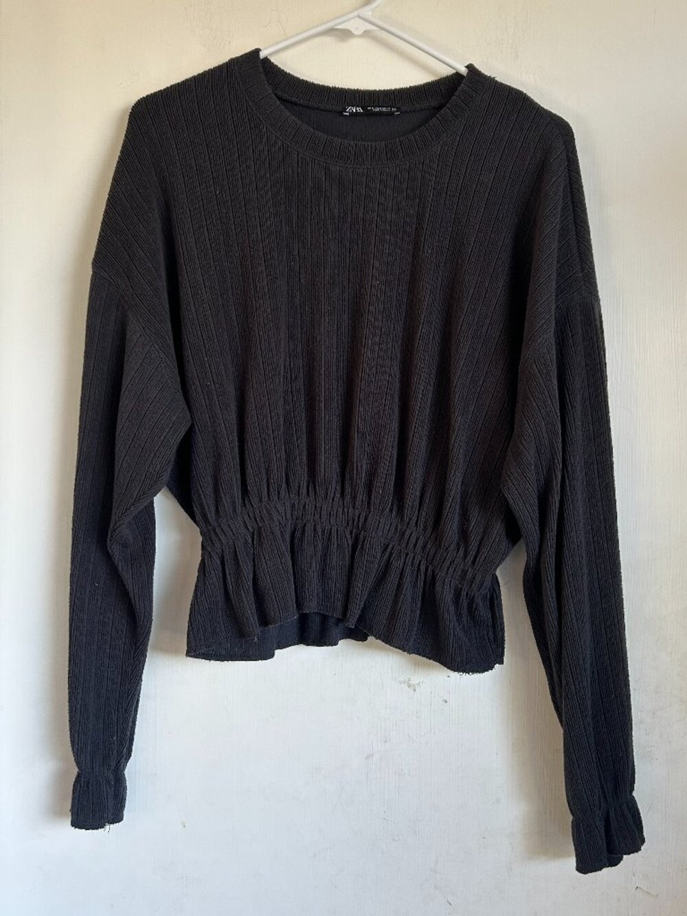 Zara - Charcoal Grey Cinched Long Sleeve Sweater Top